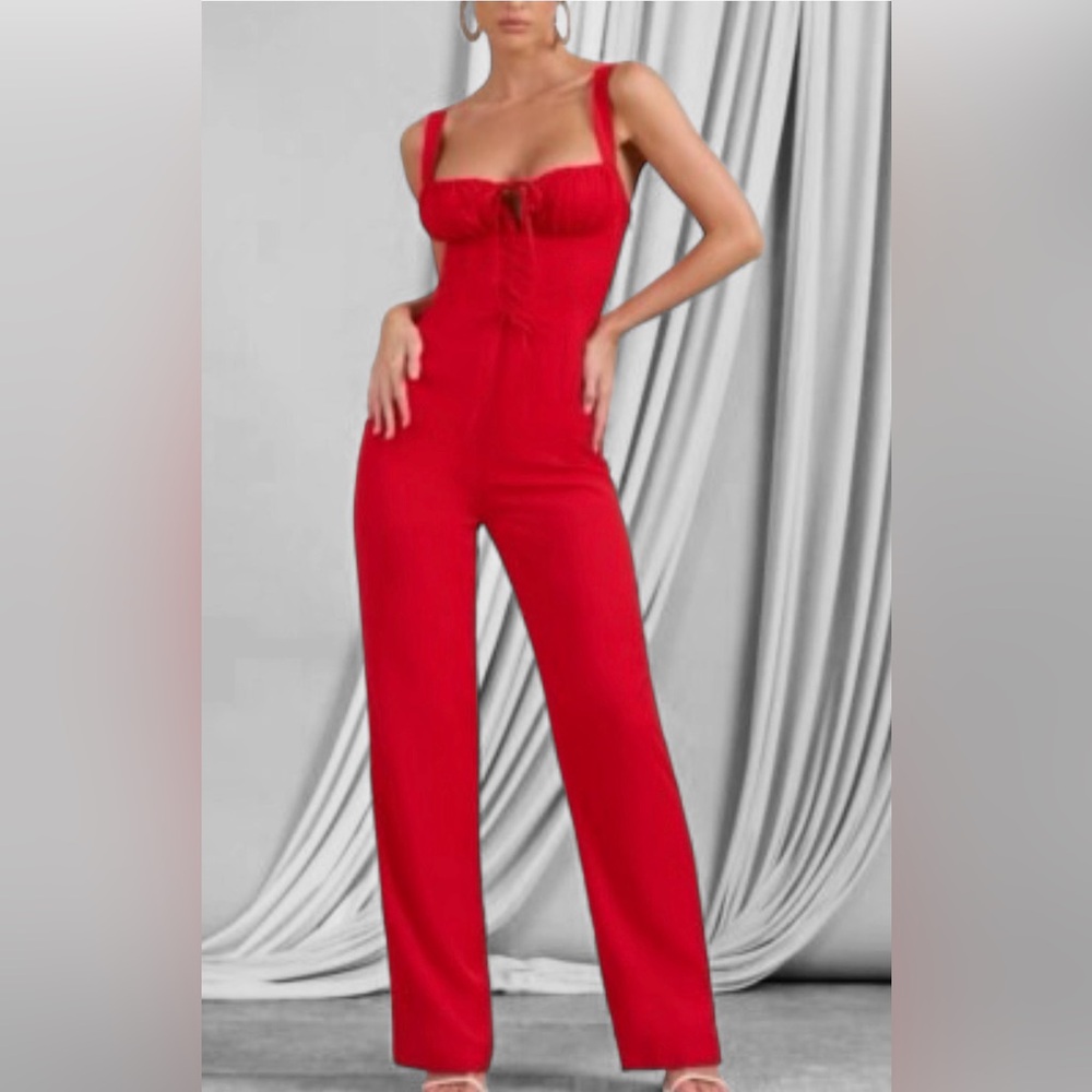 Sleek Red Corset Jumpsuit